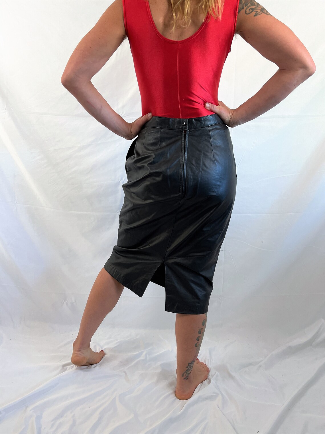 Vintage Black Leather 80s 90s Rocker Skirt Pelle Cuir Etsy