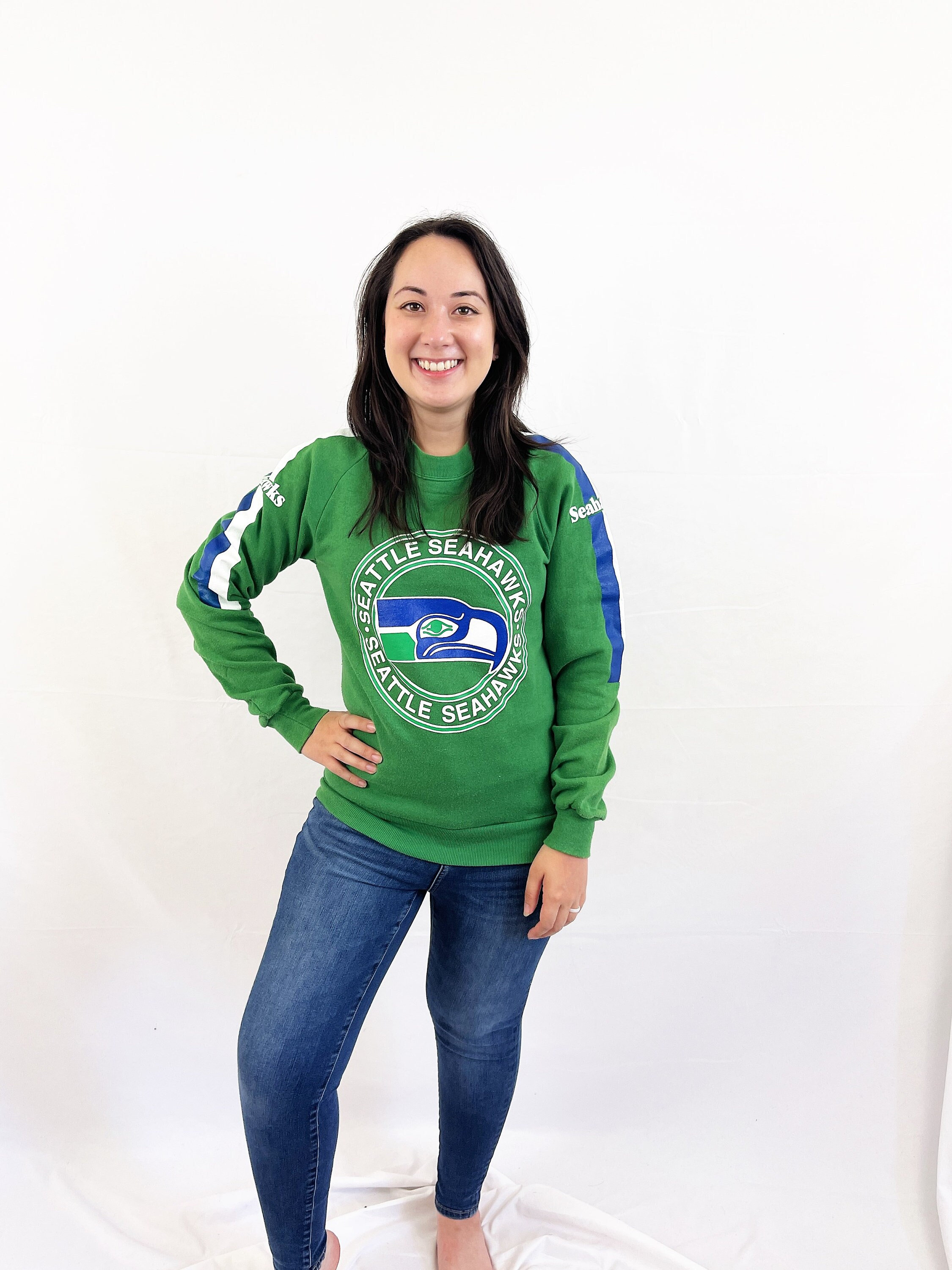 RogueRetro Rare Vintage 80s Seattle Seahawks Green Blue 1980s Superbowl Sweatshirt