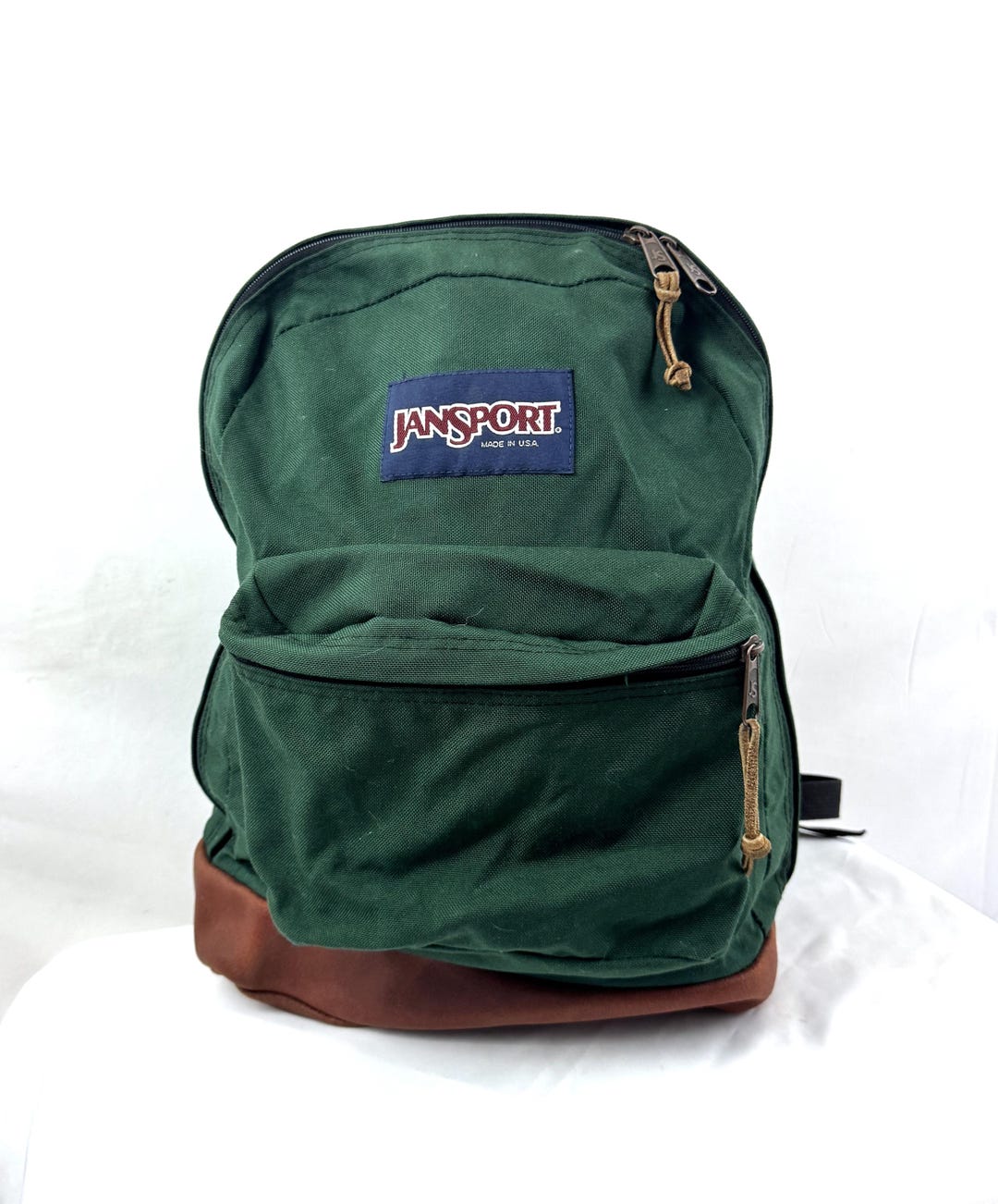 Vintage 1990s 90s Green Jansport Leather Bottom Backpack - Made in the ...