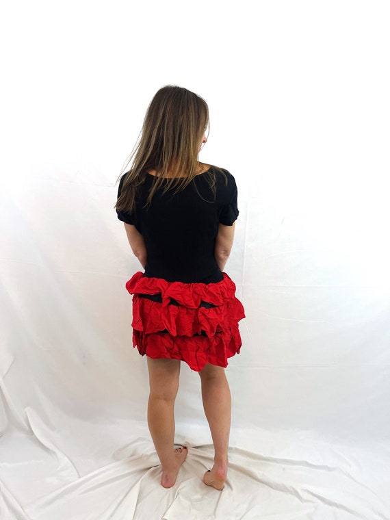 Wow 80s 1980s Black Red Ruffled Mini Party Dress - image 3