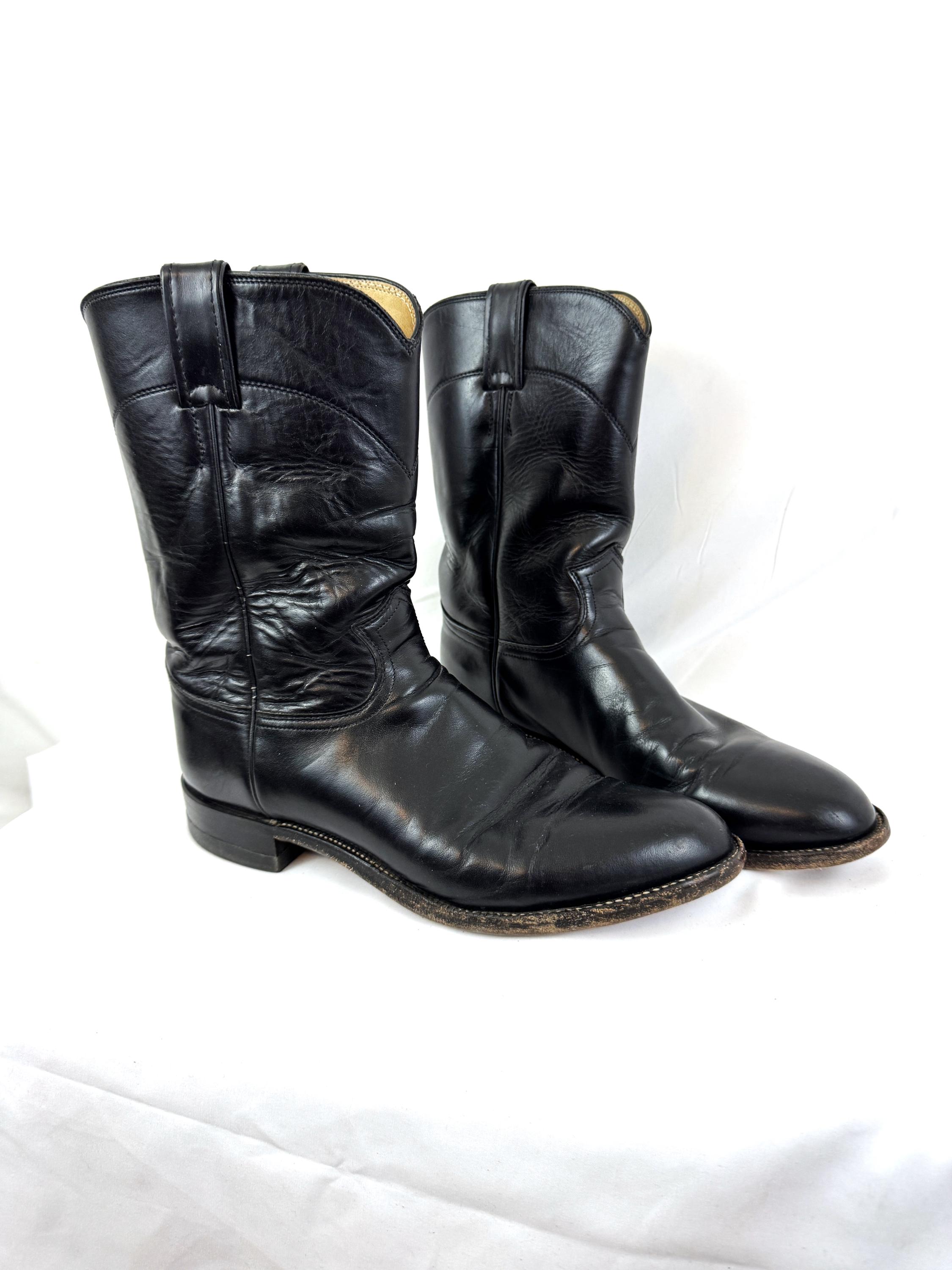 Vintage Justin Men\'s 8 1/2 B Black Leather Boots Lace Up Speed‎ Lacing Made USA Justin #506 Black Leather Boots Size 8.5B | Mercari main image 4