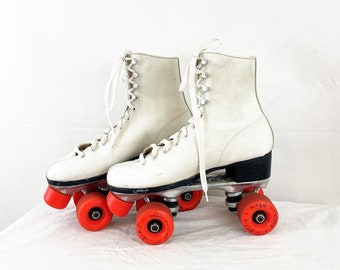 Vintage White Leather Roller Skates Derby - Women's Size 7