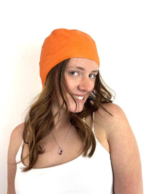 Vintage 50s 60s Sea Siren Orange Floral Swim Cap - image 5