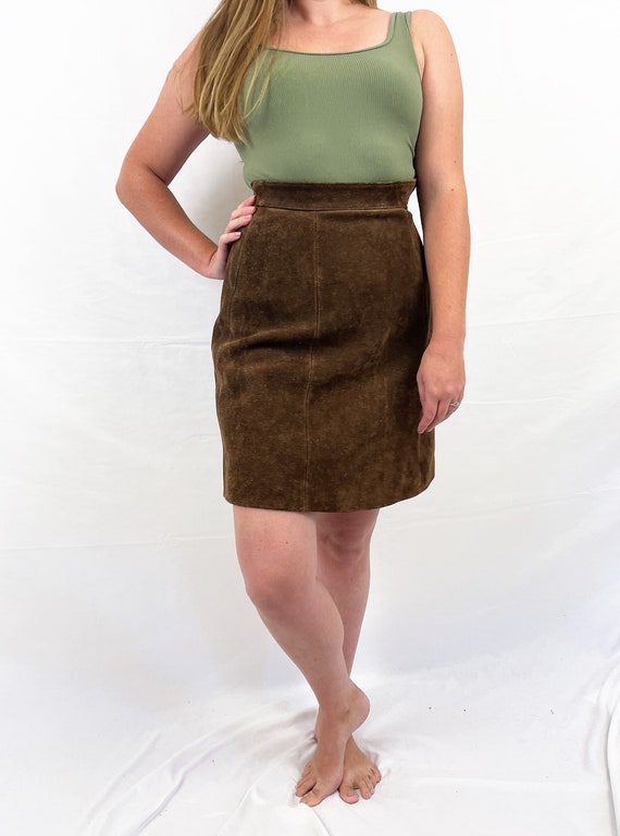 Vintage 1970s 70s Leather Suede Skirt - image 3