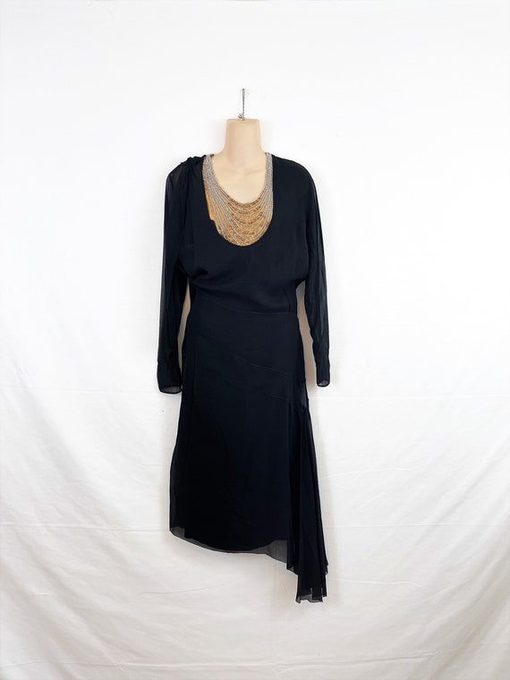 Vintage Silk 1920s -1930s RARE Black Beaded Dress