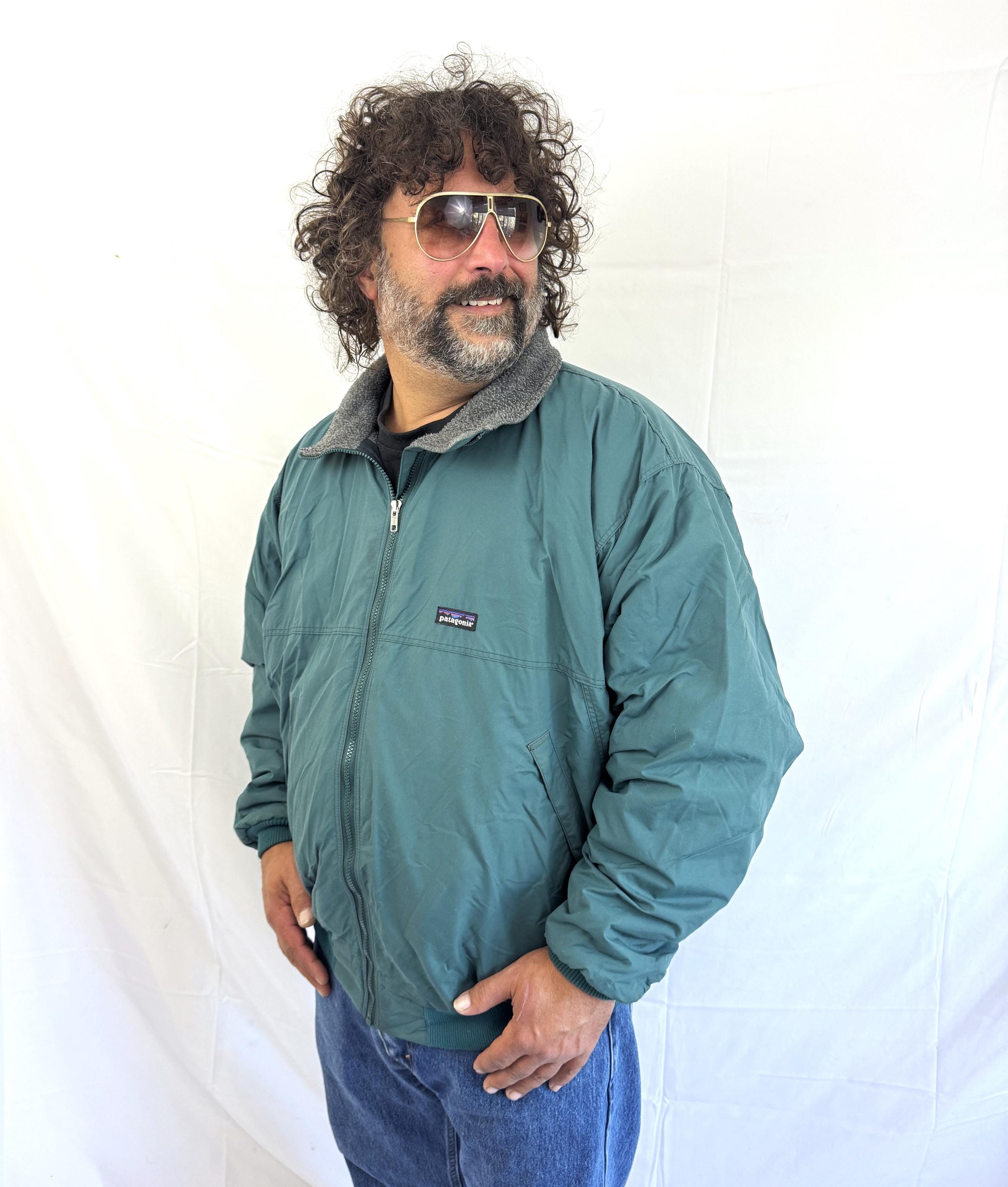 Vintage 90s 1990s Patagonia Green Bomber Jacket With Fleece Lining