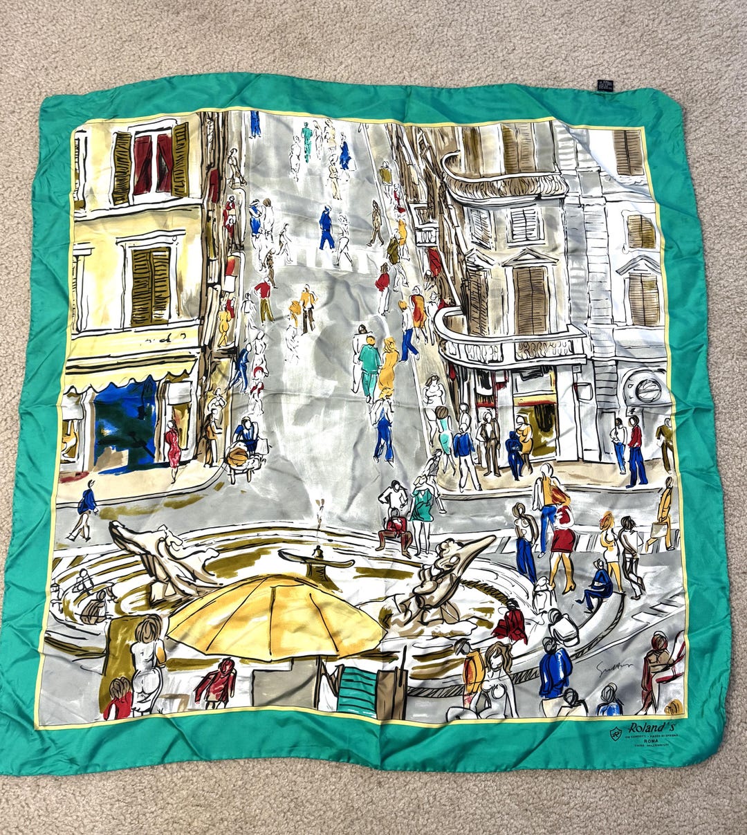 Vintage Roland's via Condotti Silk Scarf - Piazza Di Spagna - Rome