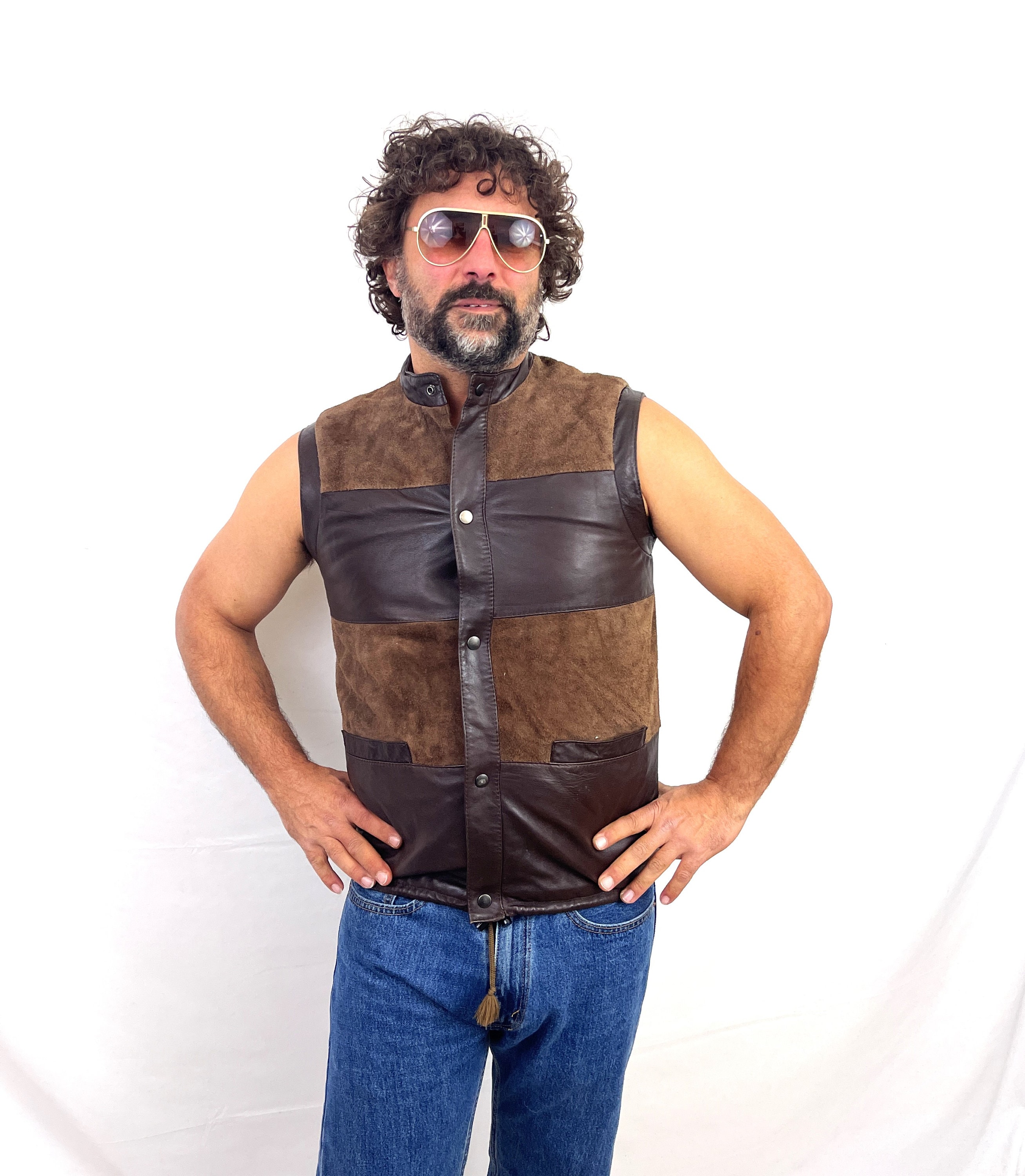 Vintage Brown Napa Leather Suede Puffy Vest - MOKKA NAPPA