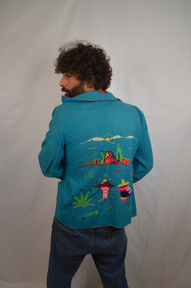 Made in Mexico WOW 1950s 50s Mexican Vintage Hand Embroidered Wool Shirt Jacket