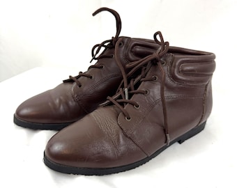 Vintage Alpine Woods Brown Leather Lace Up Granny Boot Shoes - Size 6 W
