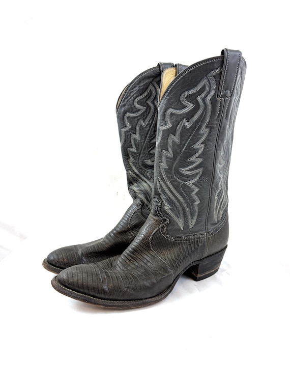 Vintage Justin Gray Leather Western Cowboy Boots - Men display picture 3