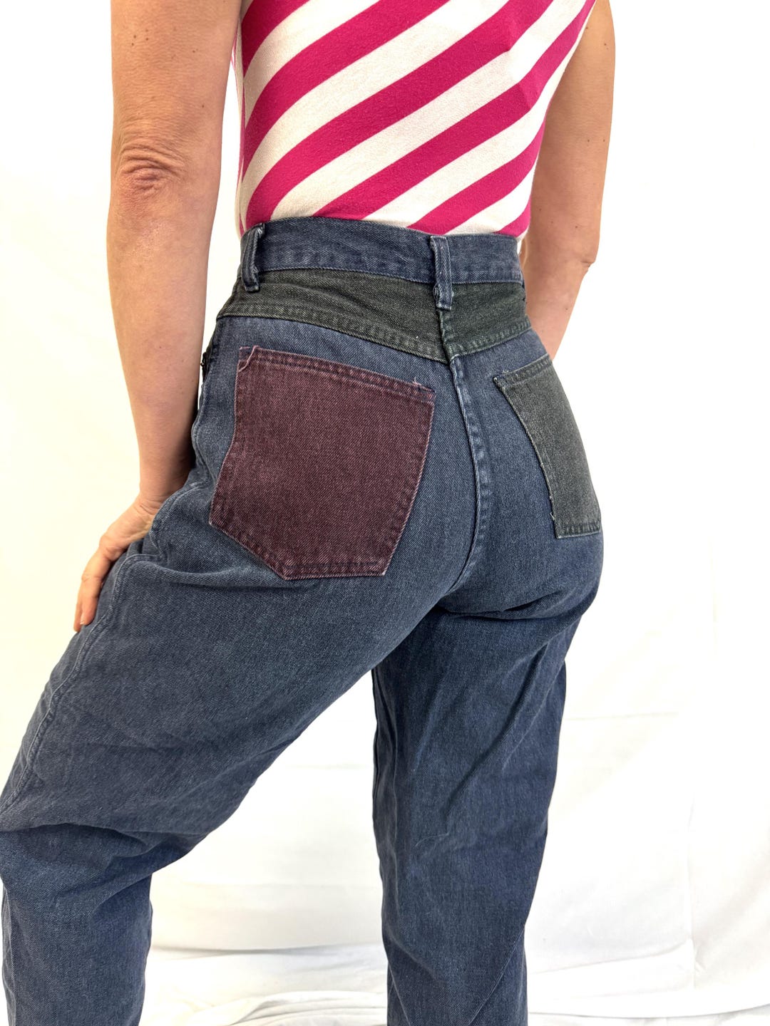 Vintage 1990s 90s Color Block Black Jeans - Stefano International - Etsy