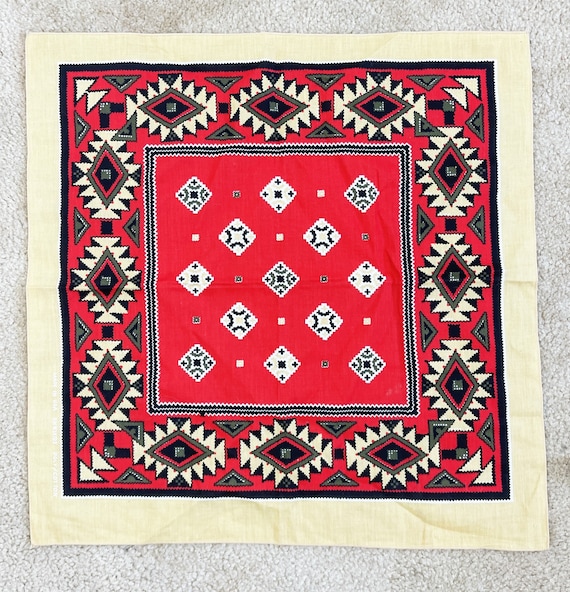 Vintage 80s Southwest Geometric Red Bandana