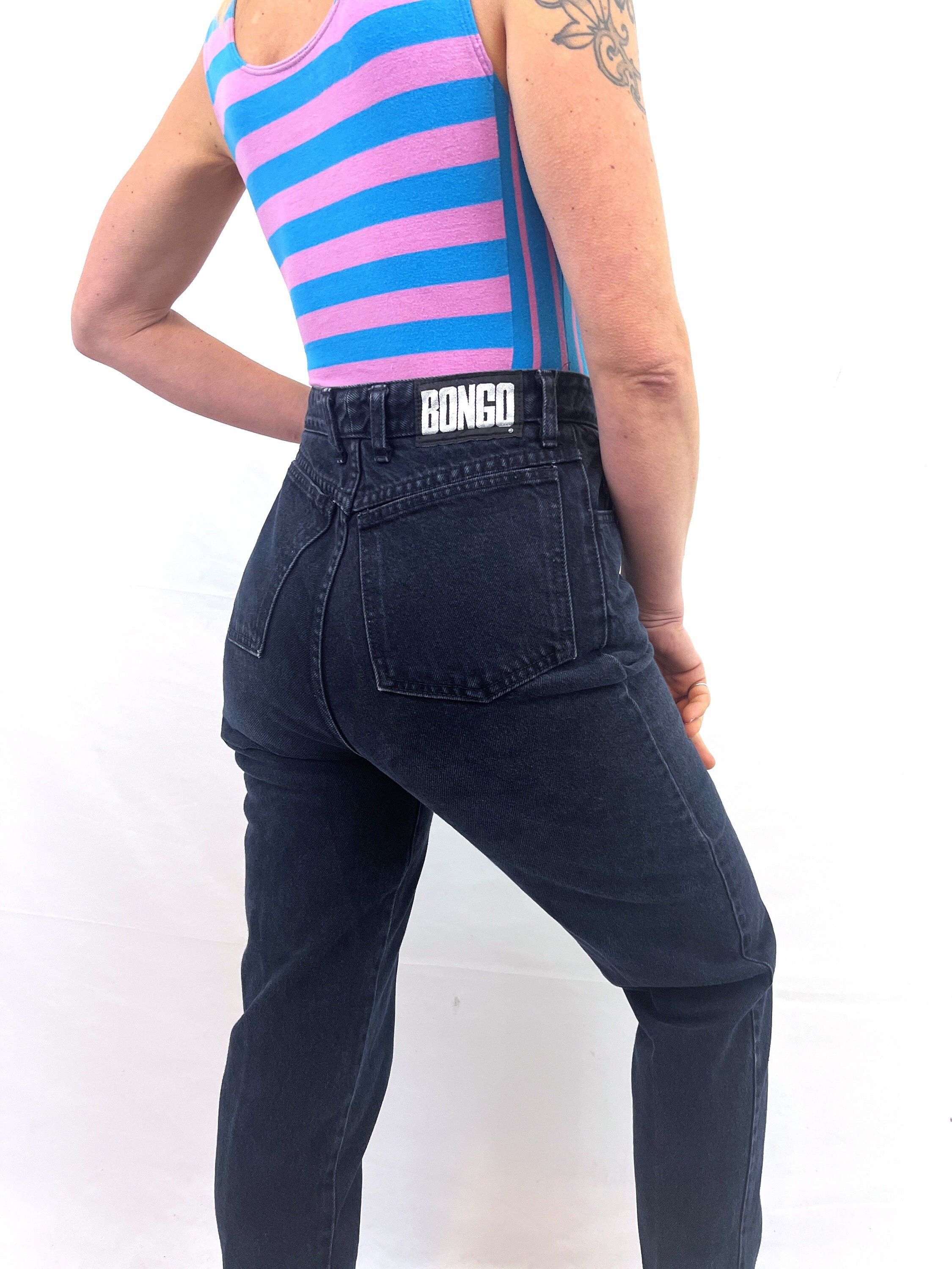 Vintage 80s 1980s Black High Waisted Gene Montesano Bongo Cotton Jeans - Size 11