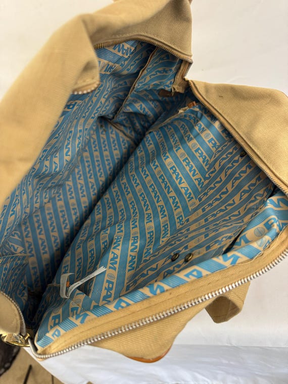 Vintage Pan Am Airlines Flight Attendant Pilot Beige Canvas Carry