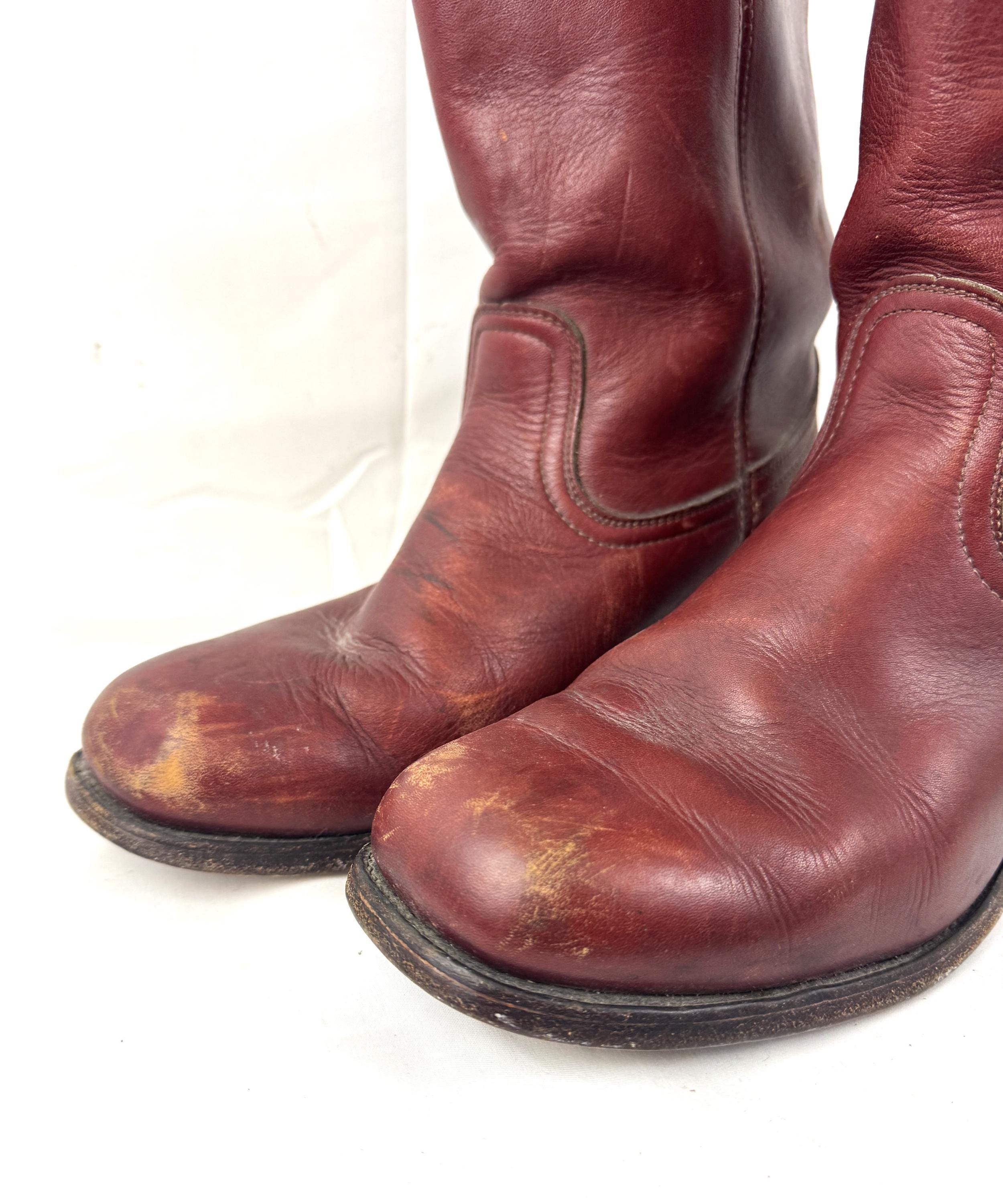 Frye boots size 7 1/2 men’s. Burgundy Brown leather. vintage 1970s burgundy FRYE boots Mens 9 D leather Harness  main image 3