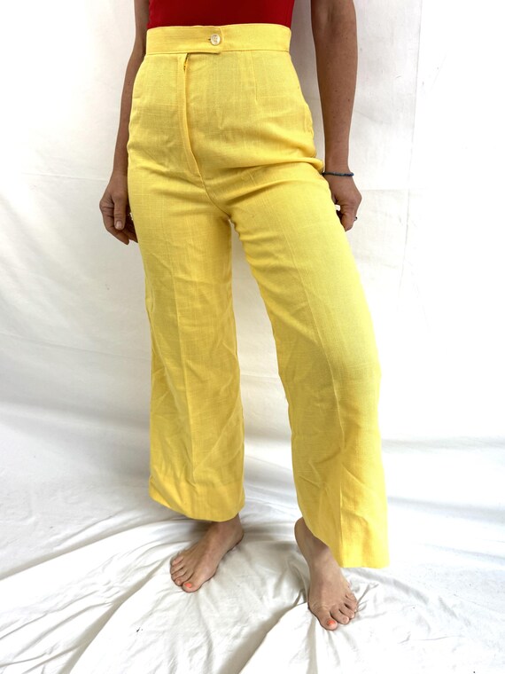 Vintage 1970s 70s Yellow Kolortron Wide Leg Legge… - image 3