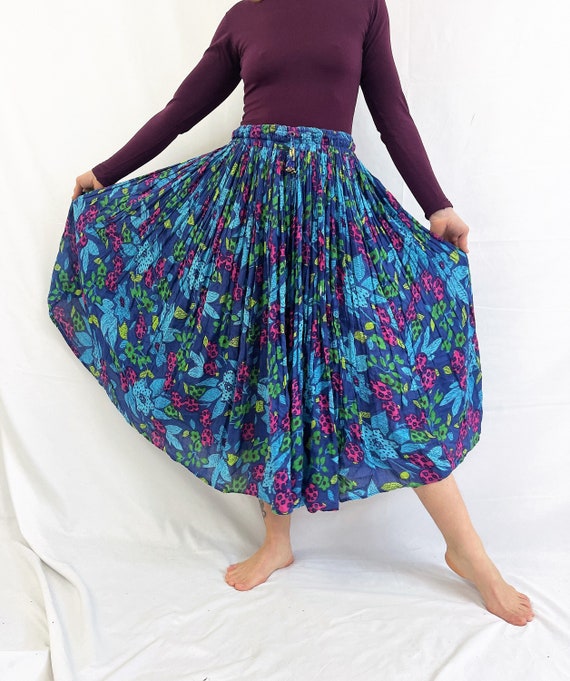 Vintage Floral 80s Hippie Gauzy Cotton Indian Broom Skirt Lemieux