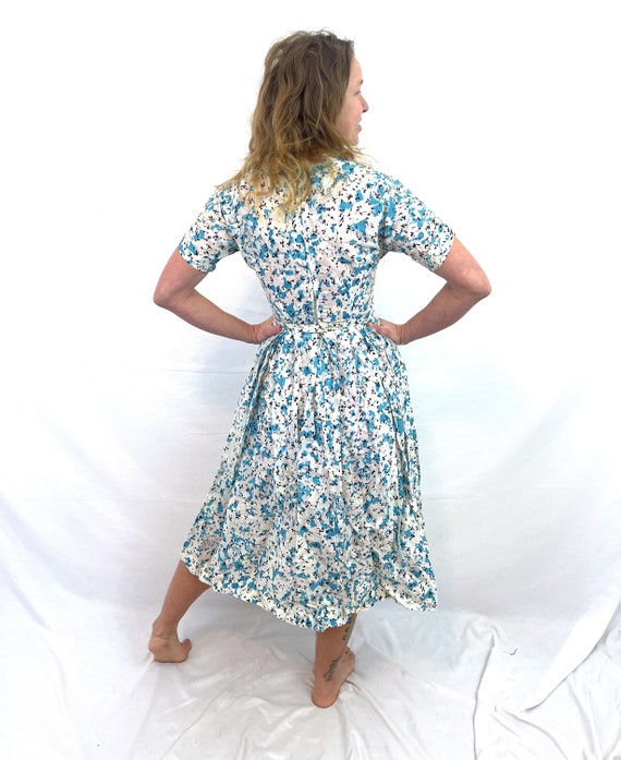 Vintage 1950s 50s Floral Blue White Party Formal … - image 5