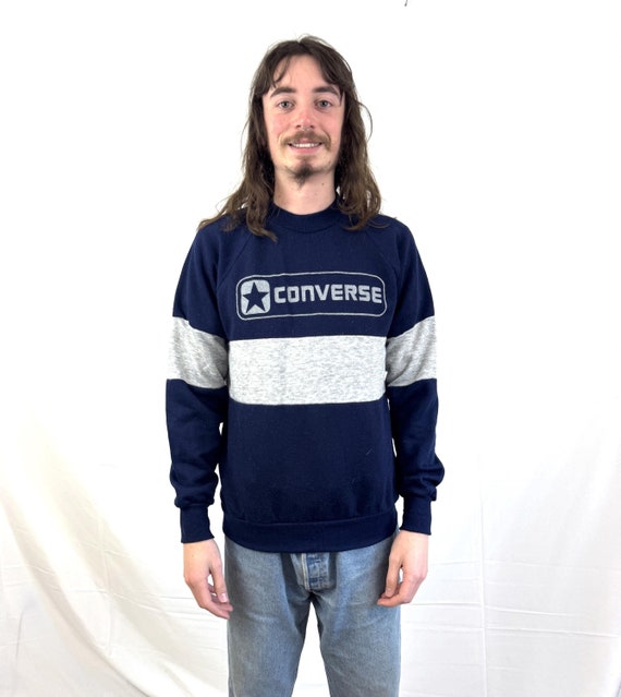 Converse, Vintage 80s 1980s RARE Converse Blue Gray Striped Sweatshirt