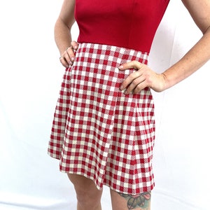 Vintage 60s 70s Red White Brown Stripe Mini Shirt Dress 10 12