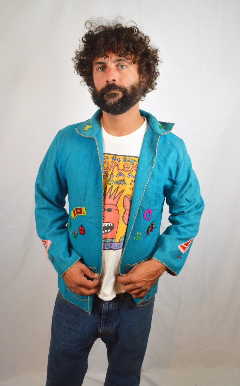 Made in Mexico WOW 1950s 50s Mexican Vintage Hand Embroidered Wool Shirt Jacket