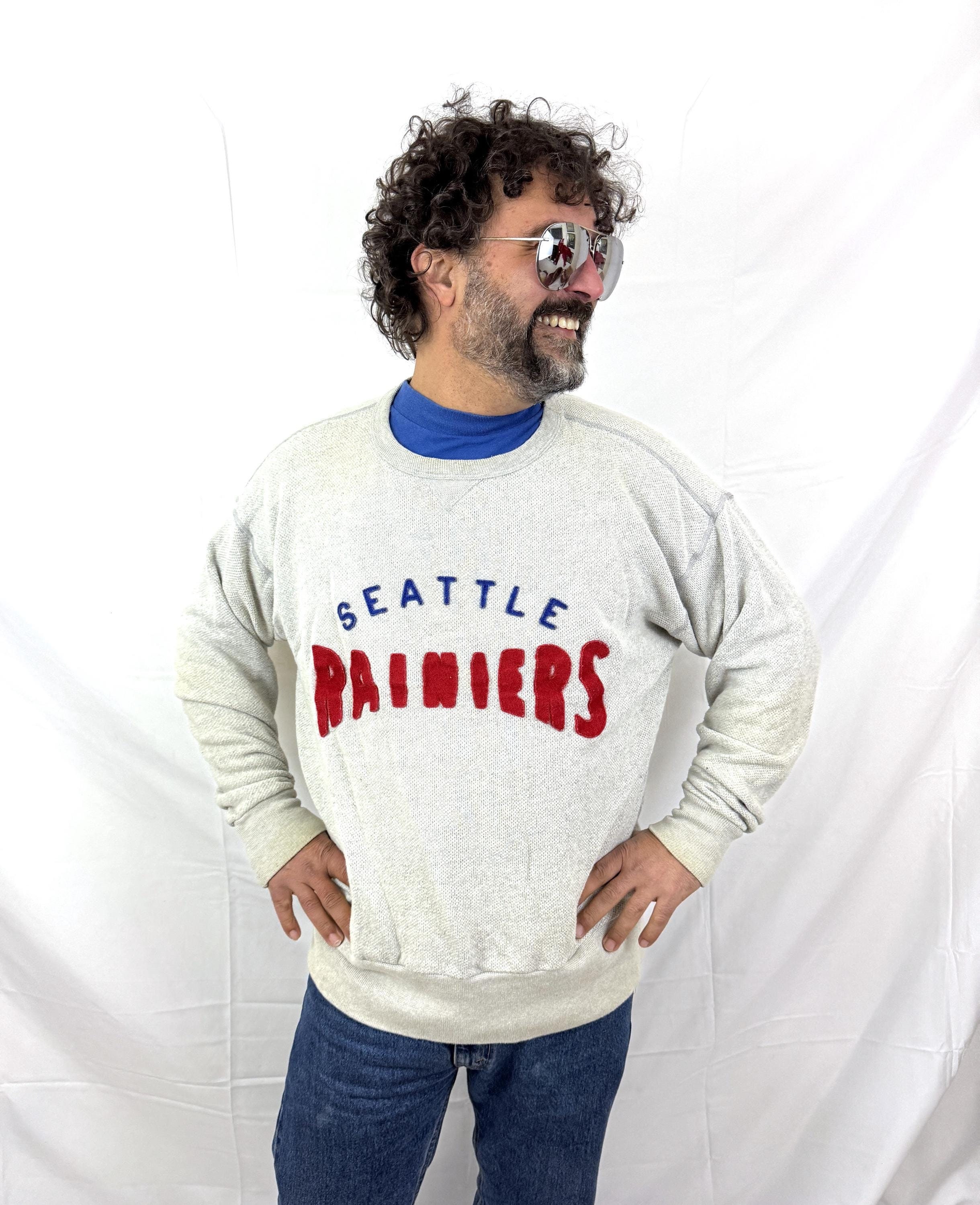Vintage Ebbets Field Flannels Baseball Gray Sweatshirt - Seattle
