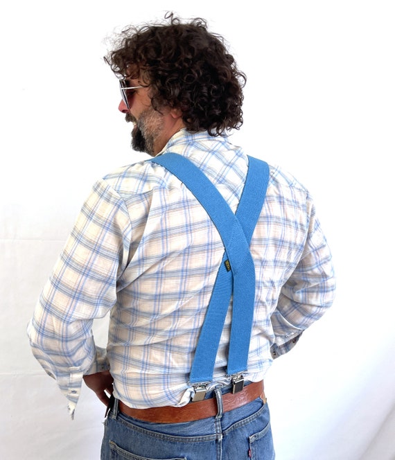 Vintage Wide 80s Striped Blue Suspenders - Welch - image 3