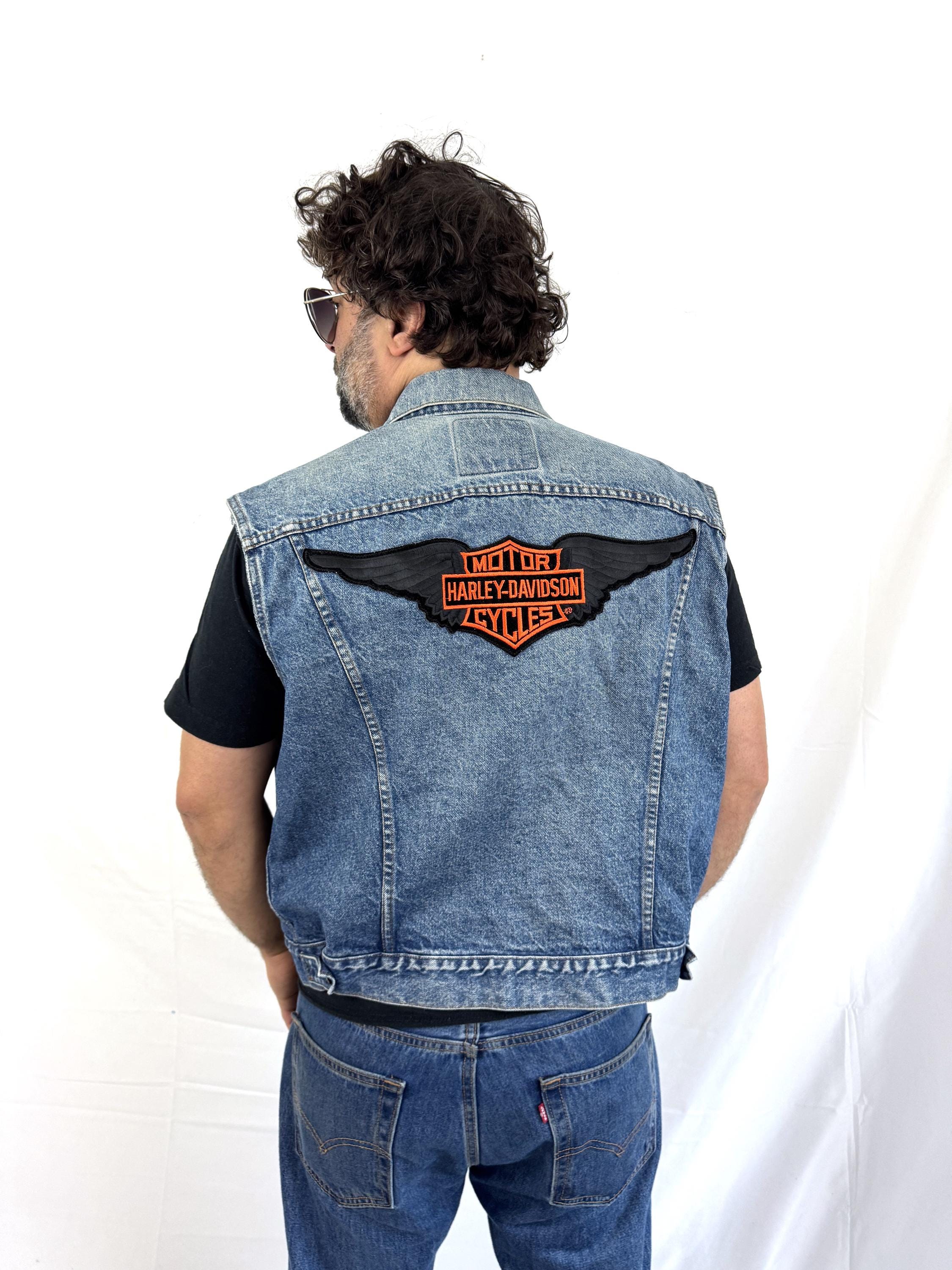 Vintage Levis Denim Jacket Cut off Vest - Harley Davidson Biker