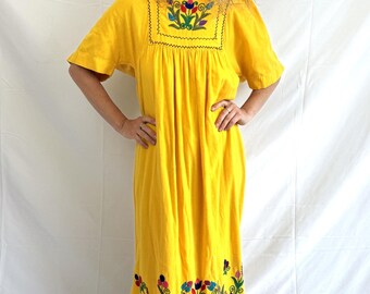 Vintage 70s 1970s Embroidered Yellow Mexican Dress - Etsy