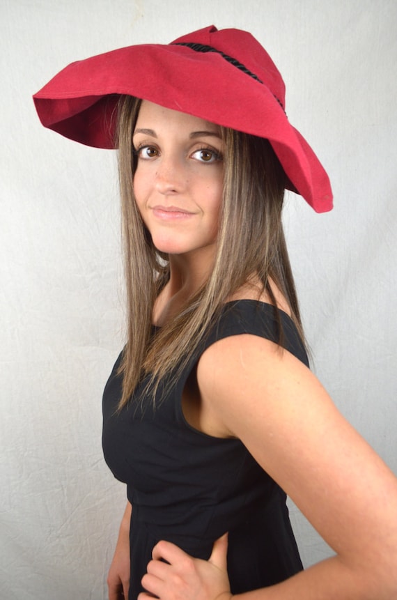 Vintage 1940s 40s 50s Red Wool Herme Fascinator Ha