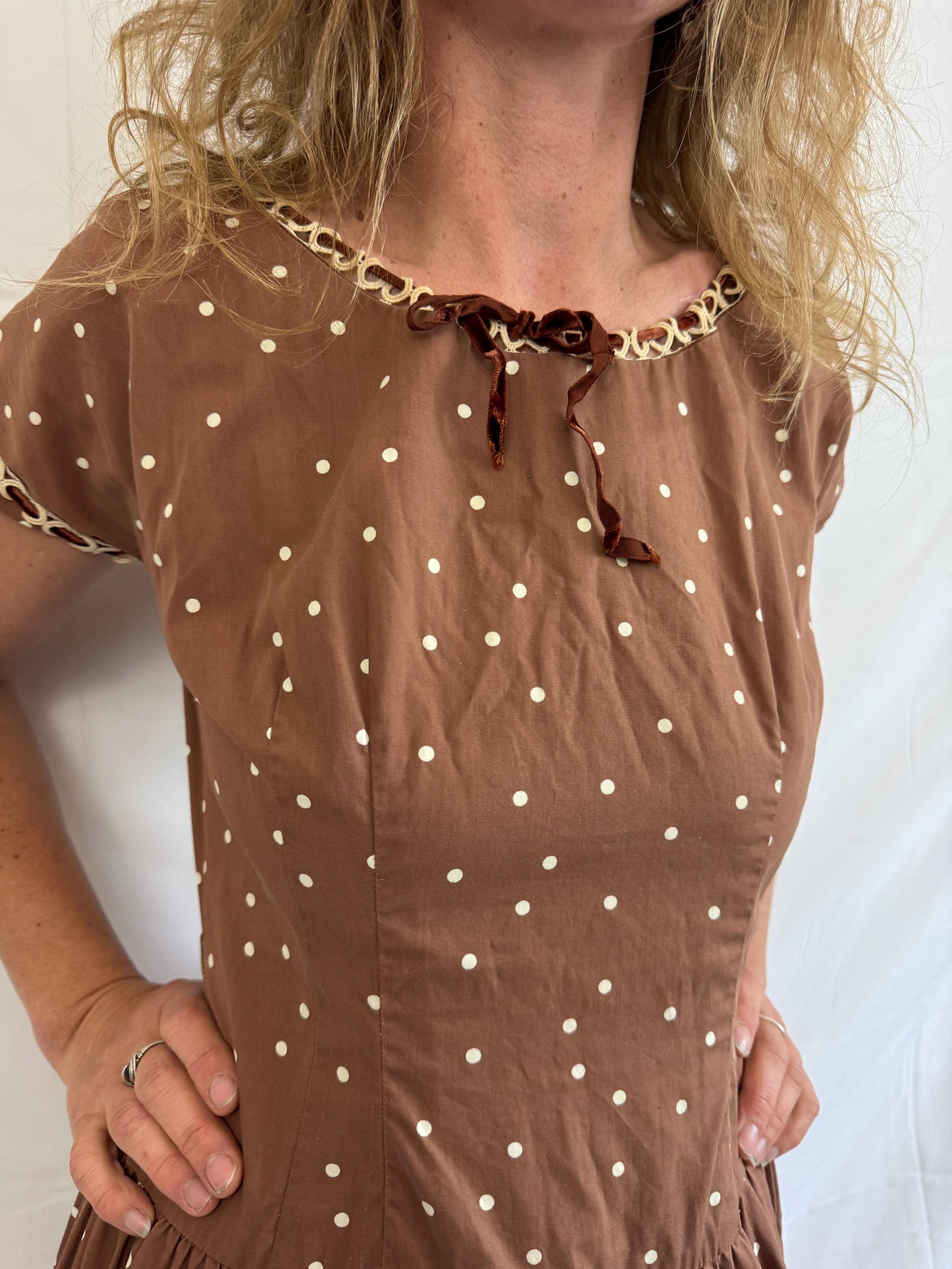 old navy brown polka dot dress Miss Circle Yadira Brown Base Polka Dot Chiffon Maxi Dress M main image 0