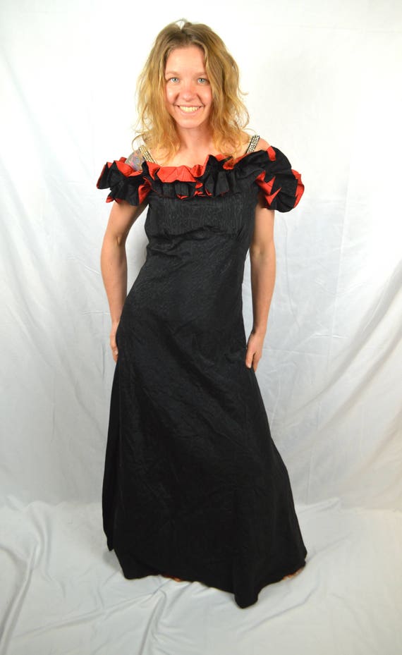 Vintage 40s 1940s Ruffle Rhinestone Gown Dress