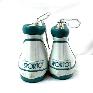 Vintage jaren 80, jaren 90 wit groene rubberen rubberen enkellaarzen enkel eend - damesmaat 10