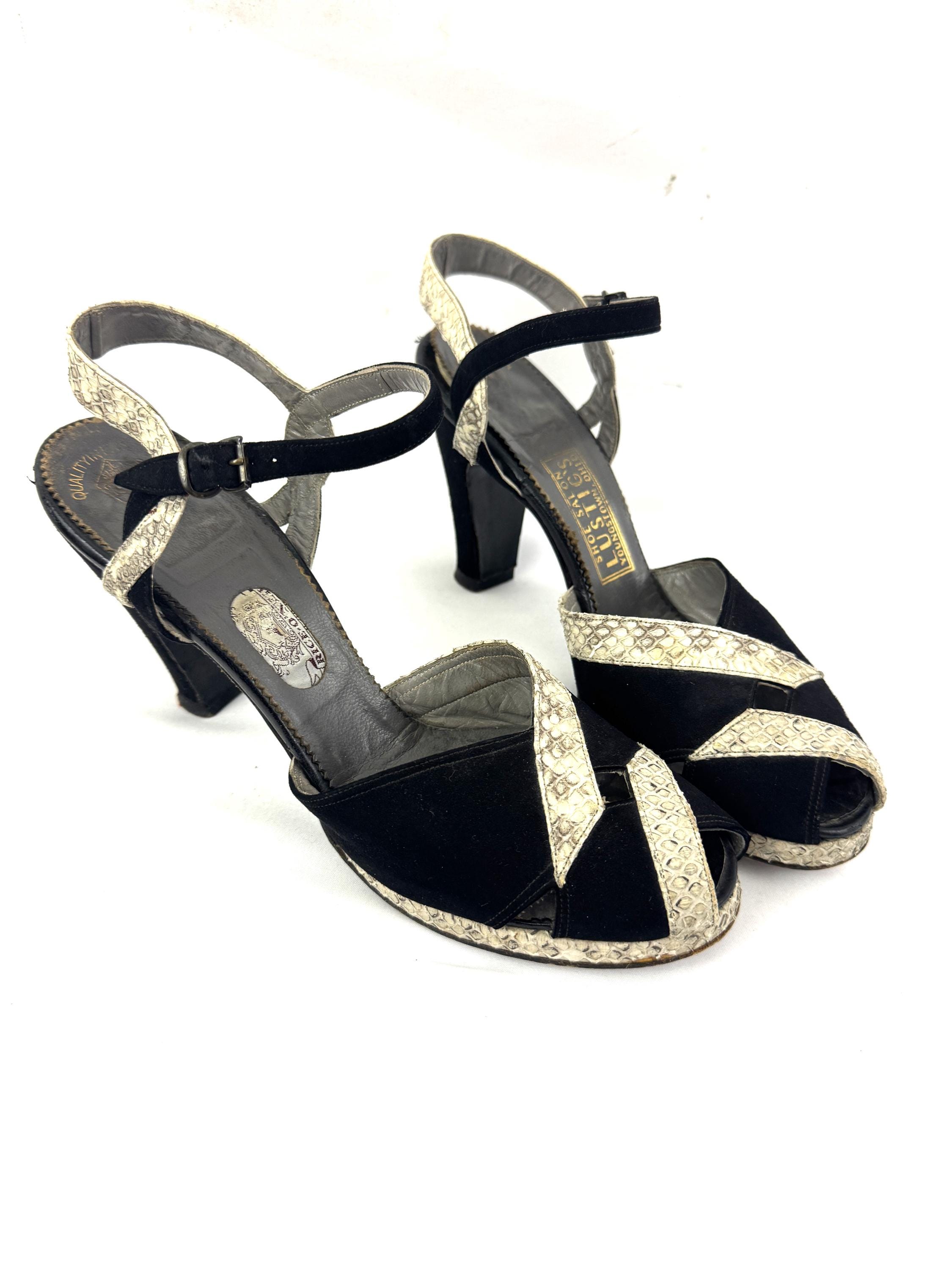 Rare 1940s Rice O'neill Pumps: Vintage Black Suede Snakeskin Heels