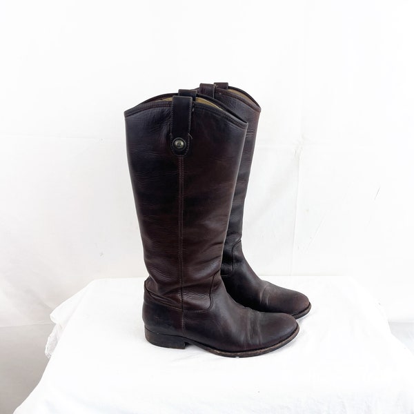 Vintage 90s 1990s Brown Frye Tall Campus Leather Boots - Size 7 B