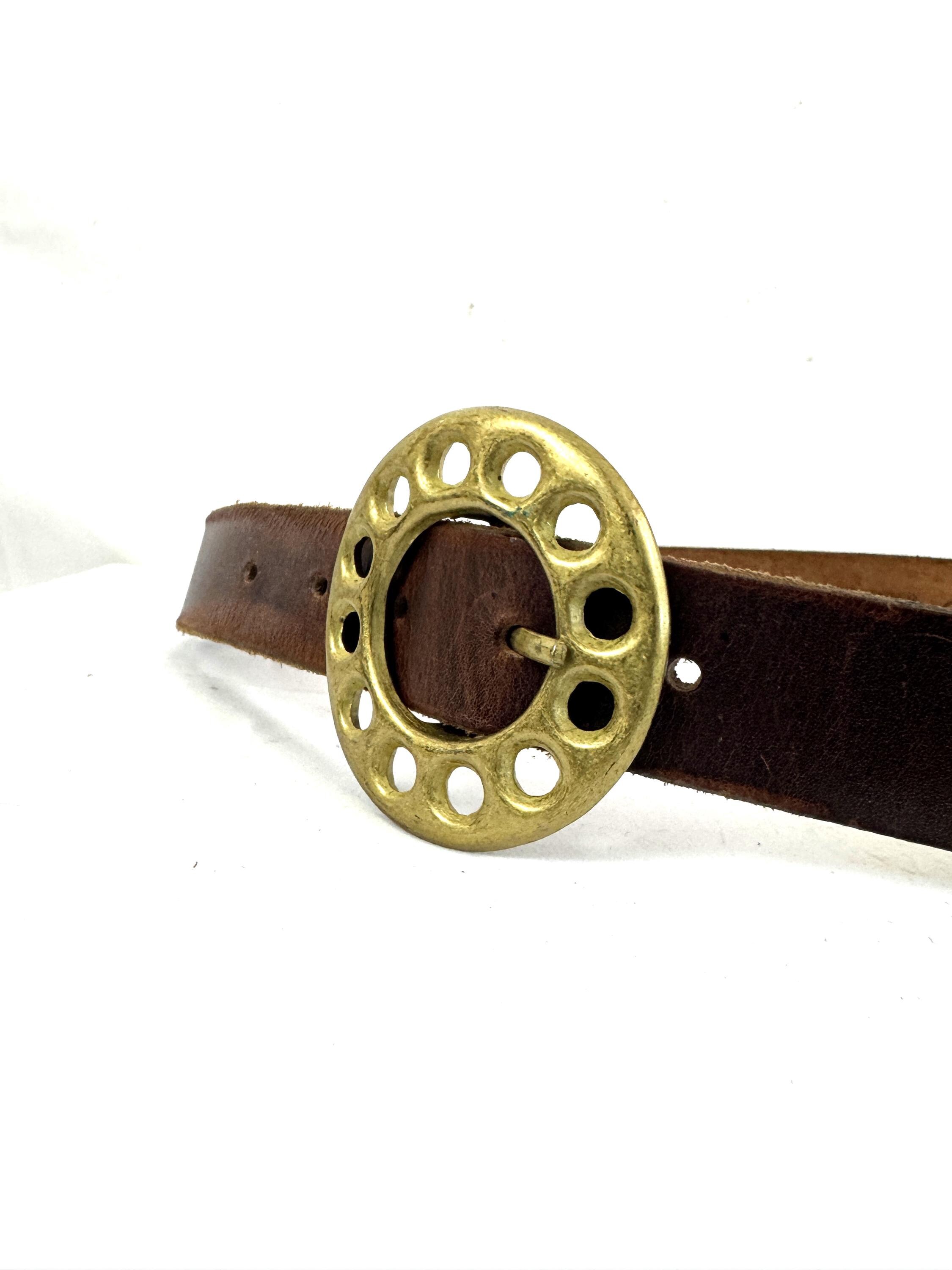 Vintage Leather Belt Brass Buckle - Made in Uruguay - Etsy display picture 3