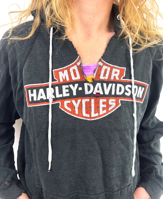 Vintage 1980s 80s Harley Davidson Black Hoodie Motorcycle Biker 