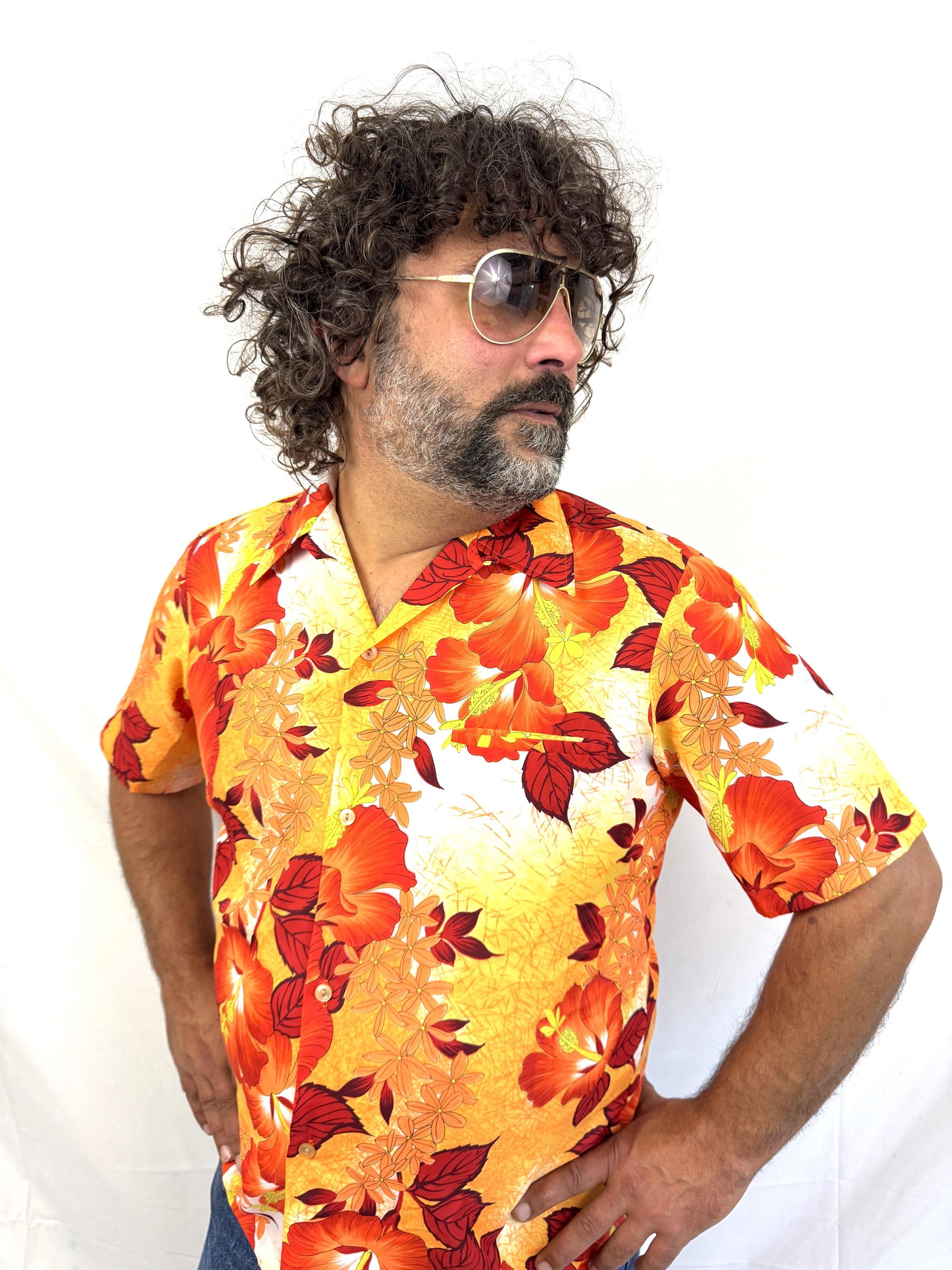 70svintage スイムウエア Vintage 70s 1970s Hawaiian Hawaii Lightweight Tropical Orange Luau