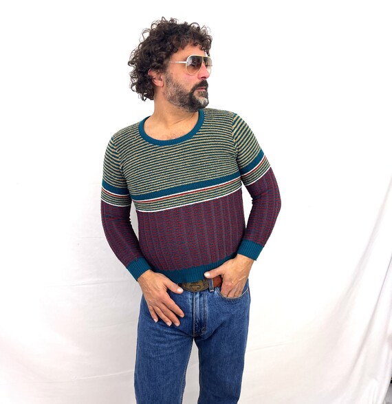 Vintage 70s 80s Striped 1980s Knit Sweater - Fire… - image 1