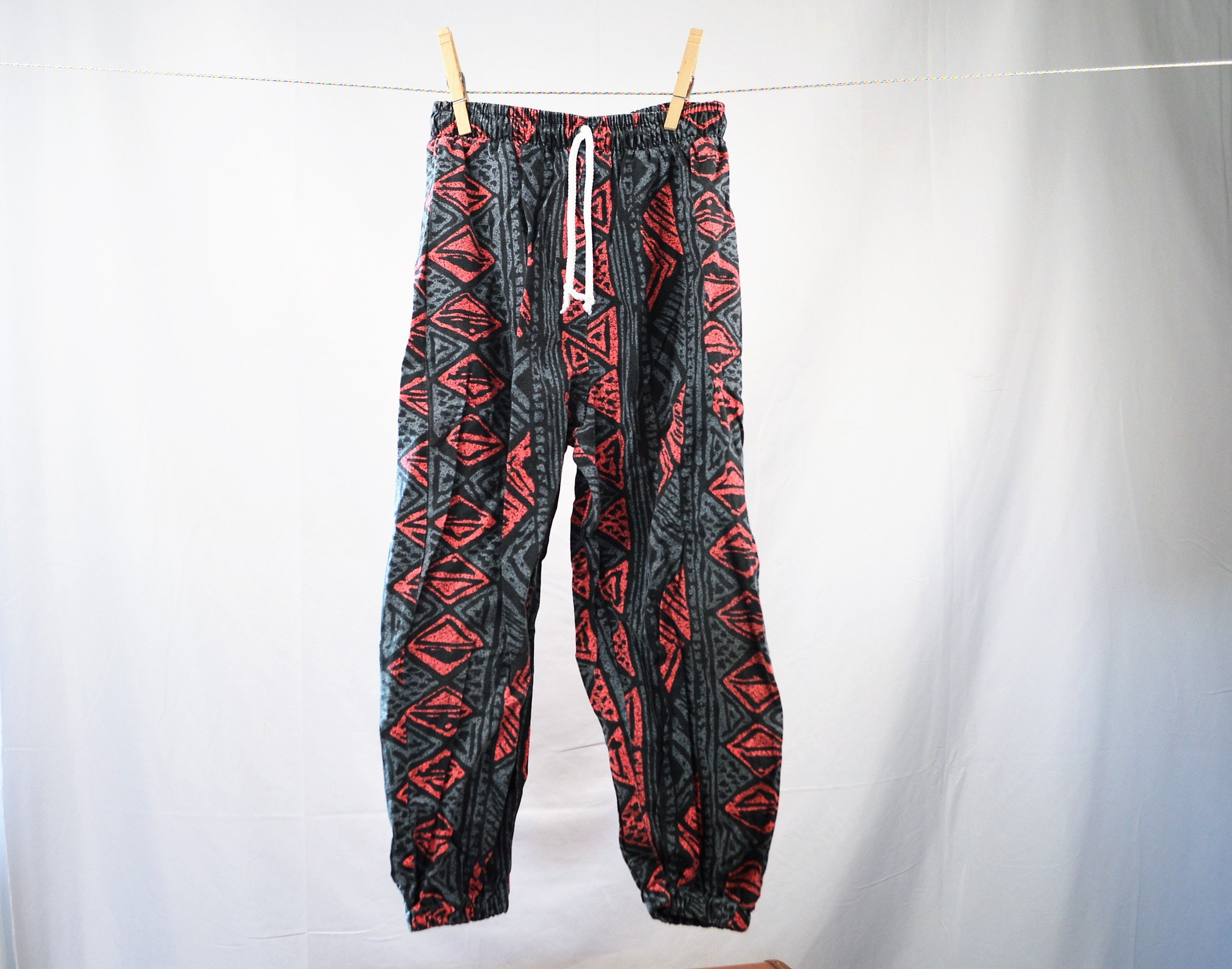 KIDS SIZE Vintage 80s Neon Rainbow Hammer Time Harem Baggy Pants