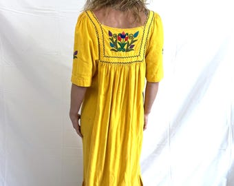 Vintage 70s 1970s Embroidered Yellow Mexican Dress - Etsy