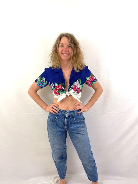 Vintage 70s 1970s Tropical Summer Cropped Crop To… - image 1