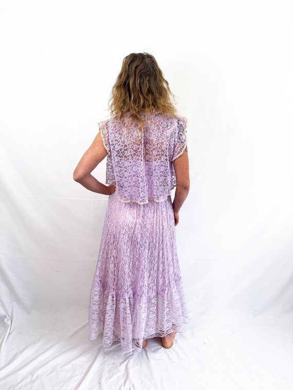 Vintage 1970s Lovely Purple Lace Summer Maxi Gown… - image 4