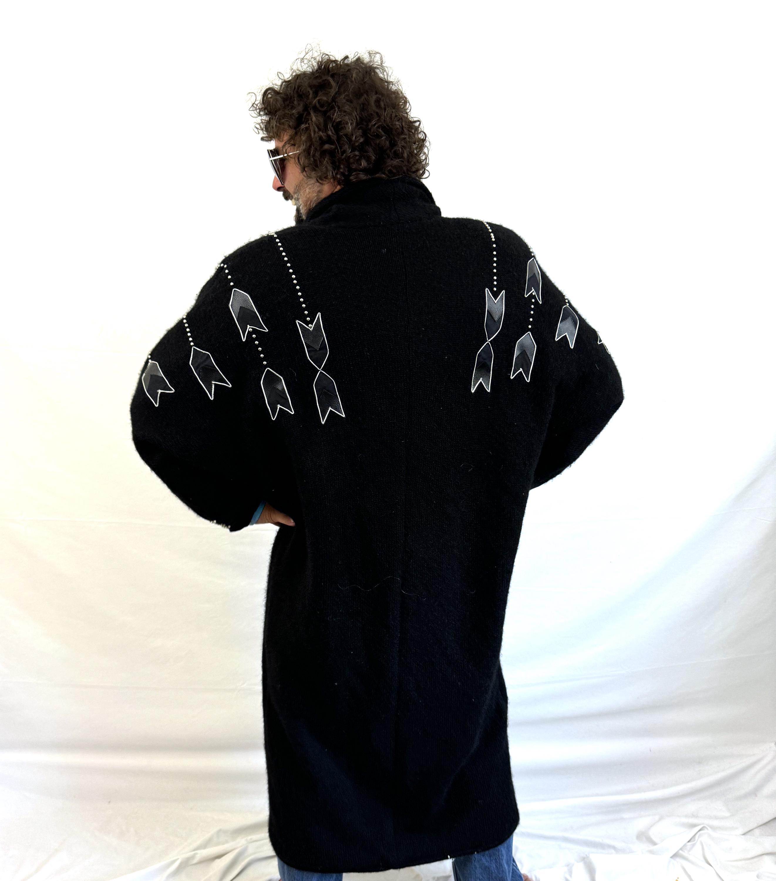 Awesome 1990s 90s Black Knit Studded Mohair Wool Cardigan
