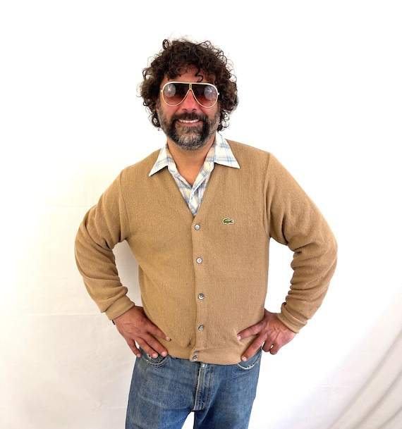 Vintage 1980'S Lacoste IZOD knit cardigan, men's size L unclear Blue type light blue Vintage Second Hand