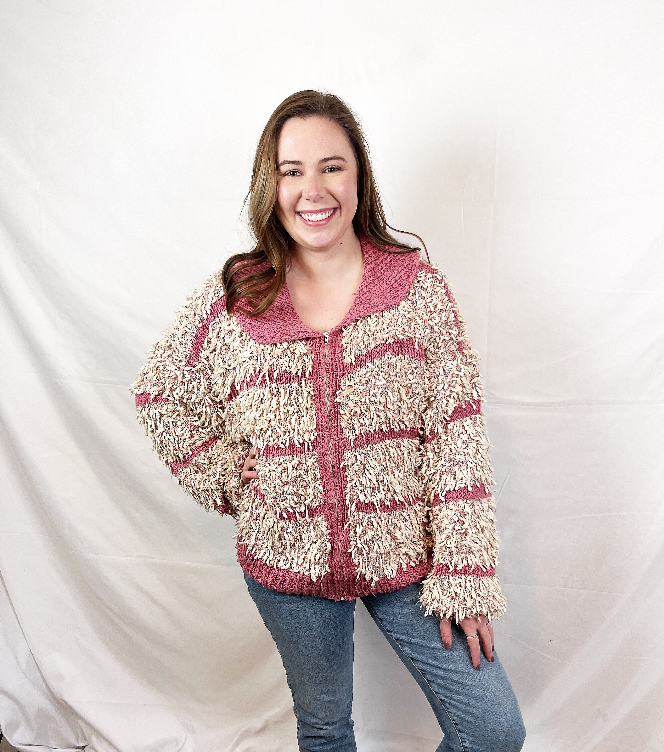 Vintage Fun Shaggy Knit Shag Hnadmade 