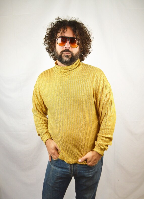 Vintage Metallic Gold Turtleneck Shirt Top - Inter