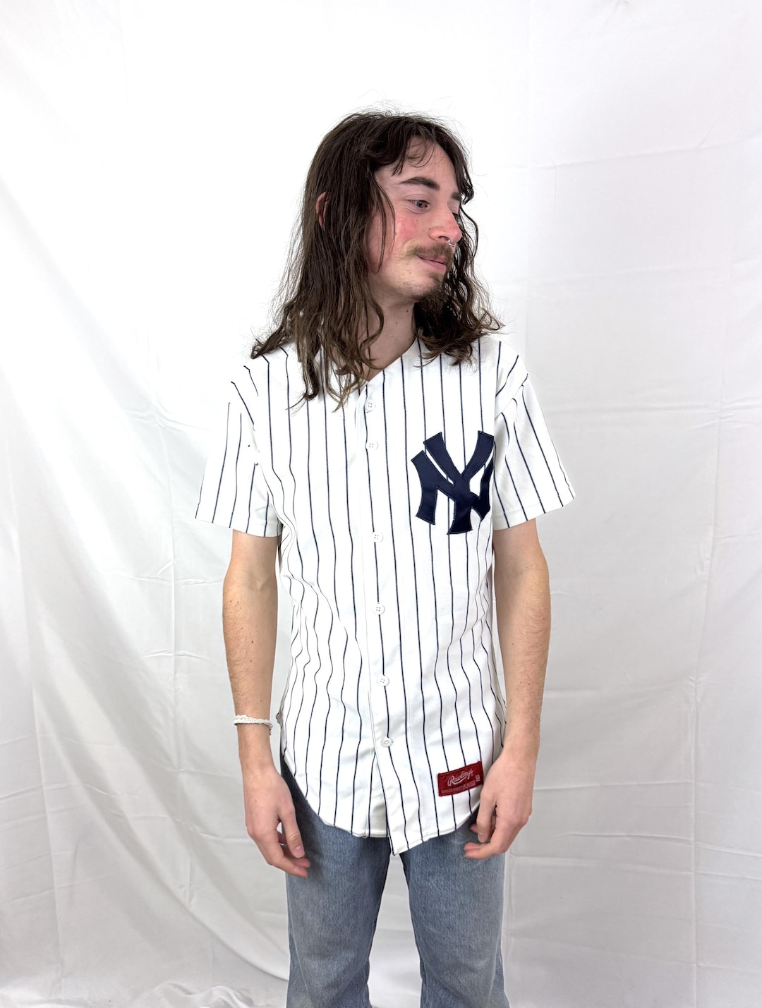 【USA製】80s-90s ローリングス NYヤンキース ベースボールシャツ S Rawlings NEW YORK ベースボールシャツ L USA製】80s-90s ローリングス