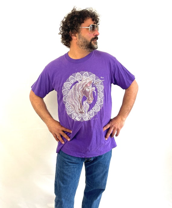 Vintage 80s 90s Unicorn Sparkles Purple Tee Shirt… - image 2